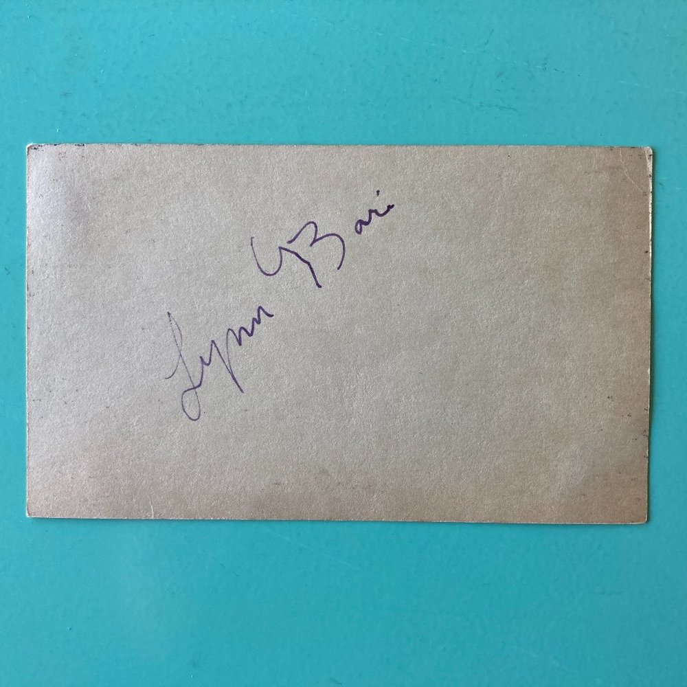 Lynn Bari Signed 3”X5” Index Card Aged Edges Film Hello, Frisco, Hello Nocturne